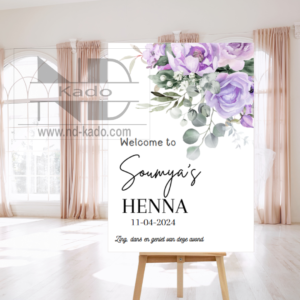 Welkomstbord-Paars bloemen